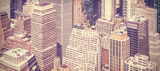 Retro vintage toned panoramic picture of Manhattan, New York.