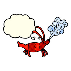 cartoon shrimp with thought bubble