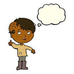 Obraz na płótnie Canvas cartoon boy with growth on head with thought bubble