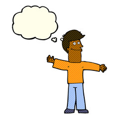 cartoon happy man with thought bubble