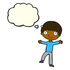 Obraz premium cartoon happy boy with thought bubble