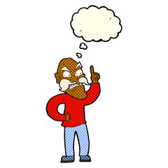 cartoon old man laying down rules with thought bubble