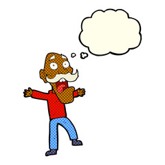 cartoon shocked old man with thought bubble