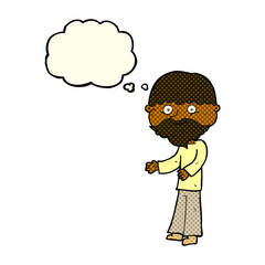 cartoon happy bearded man with thought bubble