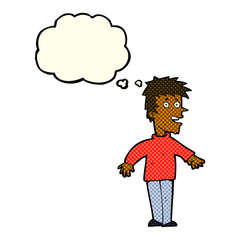 cartoon happy boy with thought bubble