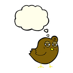 funny cartoon bird with thought bubble