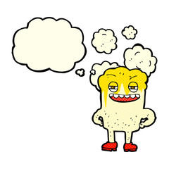 cartoon happy tooth with thought bubble