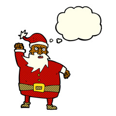cartoon santa claus with thought bubble