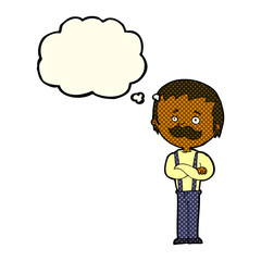 cartoon man with mustache with thought bubble