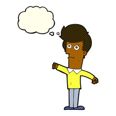 cartoon man punching with thought bubble