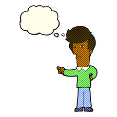 cartoon man pointing with thought bubble