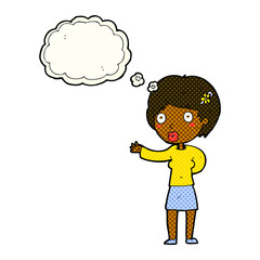 Obraz na płótnie Canvas cartoon waving woman with thought bubble