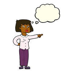 cartoon woman pointing with thought bubble