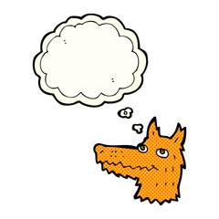 cartoon fox head with thought bubble