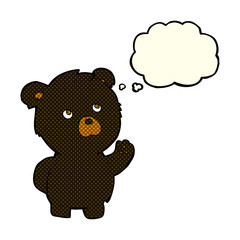Obraz na płótnie Canvas cartoon waving black bear with thought bubble
