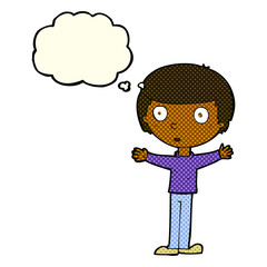 cartoon surprised man with thought bubble