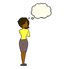 cartoon businesswoman ignoring with thought bubble