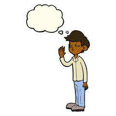 cartoon arrogant boy with thought bubble