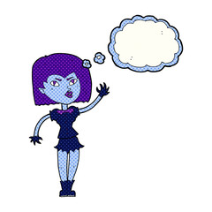 cartoon pretty vampire girl with thought bubble