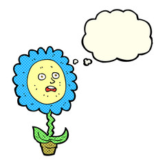 cartoon flower with face with thought bubble