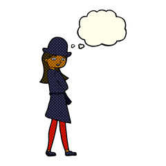 Obraz na płótnie Canvas cartoon female spy with thought bubble