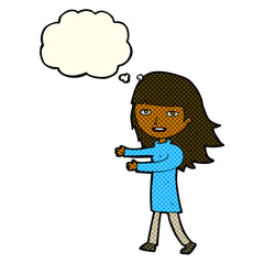 Obraz premium cartoon happy girl with thought bubble