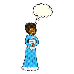 cartoon shocked victorian woman with thought bubble
