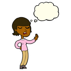 cartoon woman ignoring with thought bubble