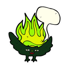 cartoon spooky vampire bat with thought bubble