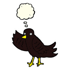 cartoon waving bird with thought bubble