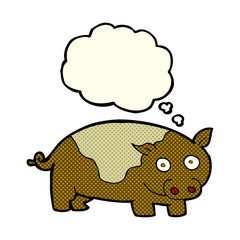 cartoon pig with thought bubble