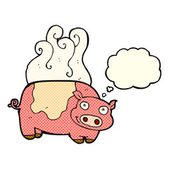 cartoon pig with thought bubble