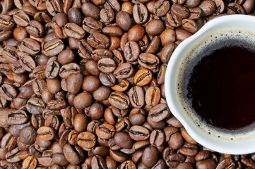Cup of coffe and grains