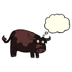cartoon cow with thought bubble