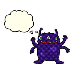 cartoon alien monster with thought bubble