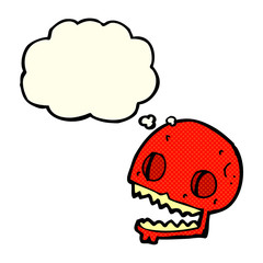 cartoon spooky skull with thought bubble