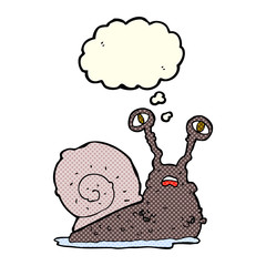 cartoon gross snail with thought bubble