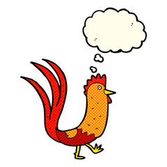 cartoon cockerel with thought bubble