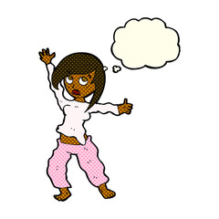 cartoon frightened woman with thought bubble