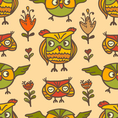 Fototapeta premium cute owls seamless pattern