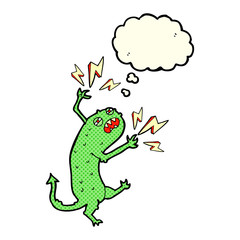 cartoon little monster with thought bubble