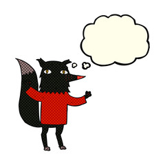 cartoon wolf with thought bubble