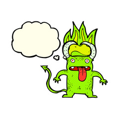 Fototapeta premium cartoon little devil with thought bubble