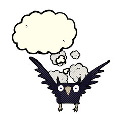 cartoon spooky bird with thought bubble