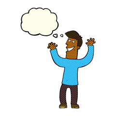 cartoon excited man with thought bubble