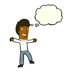 cartoon happy man with thought bubble