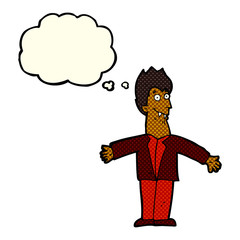 cartoon vampire man with thought bubble