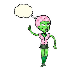 cartoon halloween girl with thought bubble