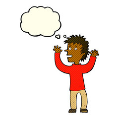 cartoon excited boy with thought bubble