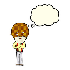 cartoon worried old man with thought bubble